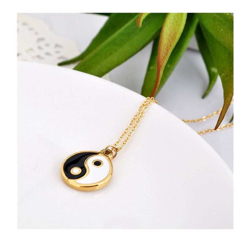 MANZHEN Yin Yang Necklace Black and White Balance Symbol Pendant Necklace (Gold) - Image 3
